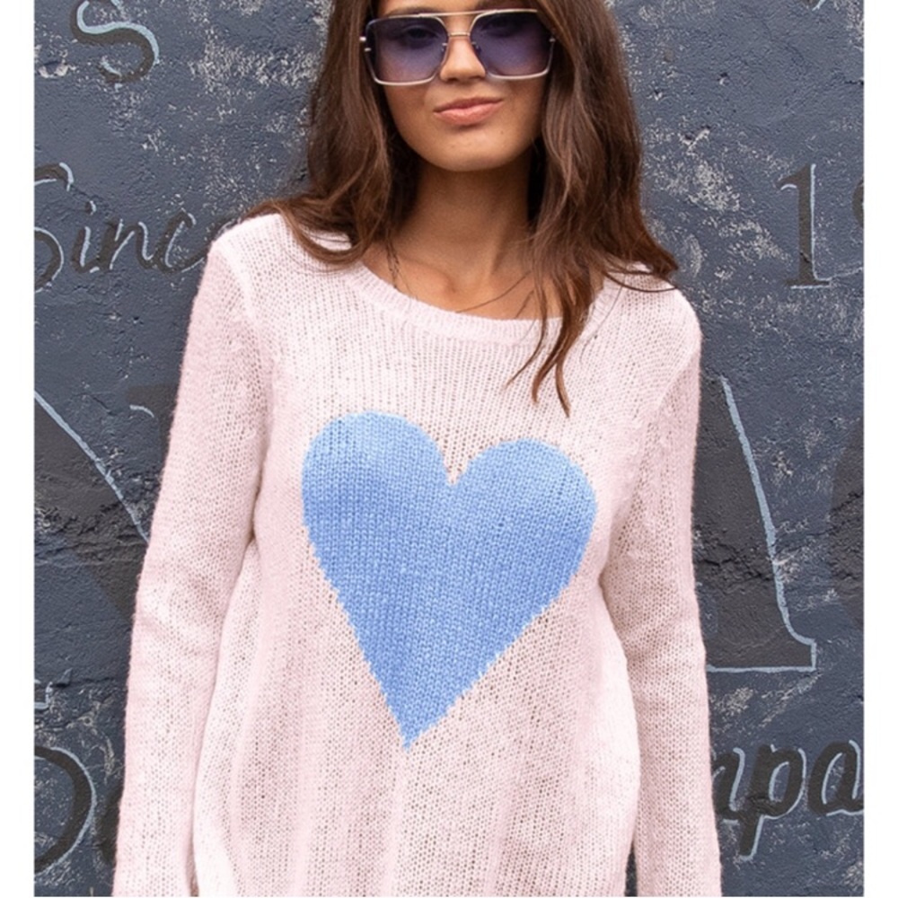 Wooden Ships Knit Light Pink Heart Sweater